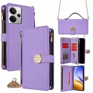 For Realme 14 5G Global Crossbody Handle Cross Texture Leather Phone Case(Purple)