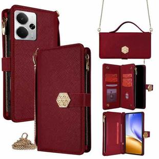 For Realme 14 5G Global Crossbody Handle Cross Texture Leather Phone Case(Red)