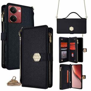 For Realme P3 Ultra 5G Crossbody Handle Cross Texture Leather Phone Case(Black)