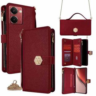 For Realme P3 Ultra 5G Crossbody Handle Cross Texture Leather Phone Case(Red)