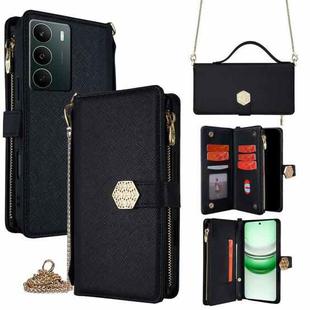For Realme C71 4G Crossbody Handle Cross Texture Leather Phone Case(Black)