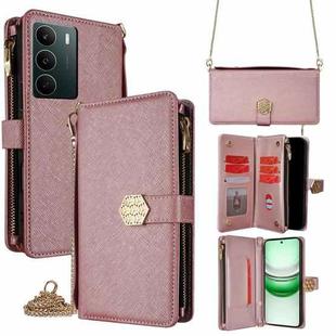 For Realme C71 4G Crossbody Handle Cross Texture Leather Phone Case(Rose Gold)