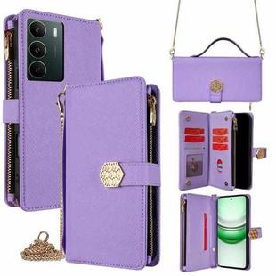 For Realme C71 4G Crossbody Handle Cross Texture Leather Phone Case(Purple)