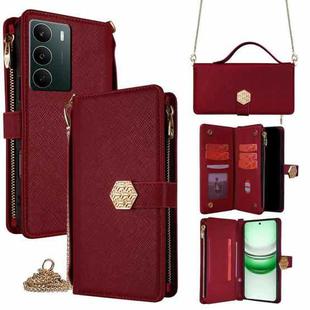 For Realme C71 4G Crossbody Handle Cross Texture Leather Phone Case(Red)