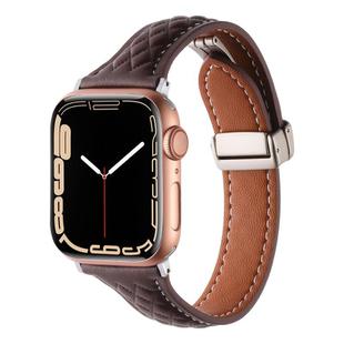 For Apple Watch 46mm / 49mm / 45mm / 44mm Kalebol Diamond Pattern Magnetic Buckle Leather Strap(Coffee)