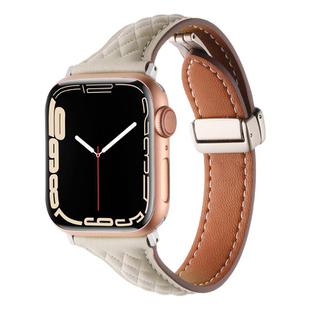 For Apple Watch 46mm / 49mm / 45mm / 44mm Kalebol Diamond Pattern Magnetic Buckle Leather Strap(Starlight)