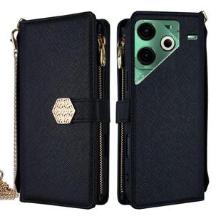 For Tecno Pova 6 Neo 4G Crossbody Handle Cross Texture Leather Phone Case(Black)