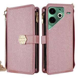 For Tecno Pova 6 Neo 4G Crossbody Handle Cross Texture Leather Phone Case(Rose Gold)