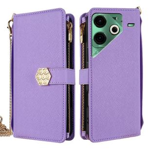 For Tecno Pova 6 Neo 4G Crossbody Handle Cross Texture Leather Phone Case(Purple)