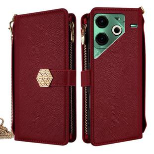 For Tecno Pova 6 Neo 4G Crossbody Handle Cross Texture Leather Phone Case(Red)