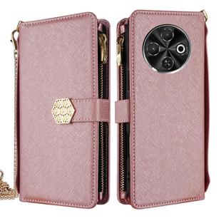 For Tecno Spark 30C 4G Crossbody Handle Cross Texture Leather Phone Case(Rose Gold)