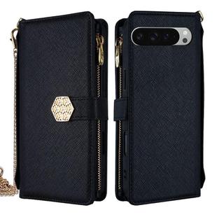 For Google Pixel 9 Pro XL Crossbody Handle Cross Texture Leather Phone Case(Black)