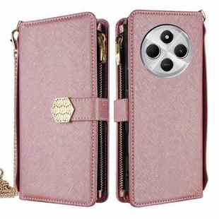 For Redmi 14C 4G Crossbody Handle Cross Texture Leather Phone Case(Rose Gold)