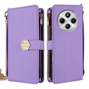 For Redmi 14C 4G Crossbody Handle Cross Texture Leather Phone Case(Purple)