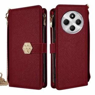 For Redmi 14C 4G Crossbody Handle Cross Texture Leather Phone Case(Red)