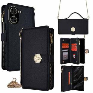 For Redmi A5 4G 171.7mm Crossbody Handle Cross Texture Leather Phone Case(Black)
