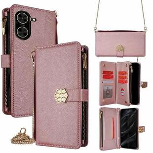 For Redmi A5 4G 171.7mm Crossbody Handle Cross Texture Leather Phone Case(Rose Gold)