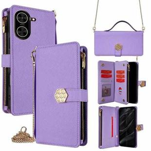 For Redmi A5 4G 171.7mm Crossbody Handle Cross Texture Leather Phone Case(Purple)