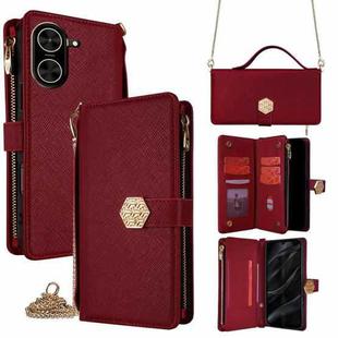 For Redmi A5 4G 171.7mm Crossbody Handle Cross Texture Leather Phone Case(Red)