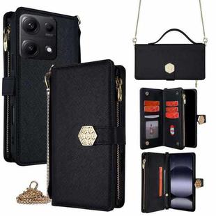 For Redmi Note 14S 4G Crossbody Handle Cross Texture Leather Phone Case(Black)