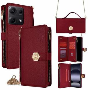 For Redmi Note 14S 4G Crossbody Handle Cross Texture Leather Phone Case(Red)
