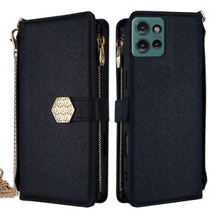 For Motorola Edge 50 5G Crossbody Handle Cross Texture Leather Phone Case(Black)