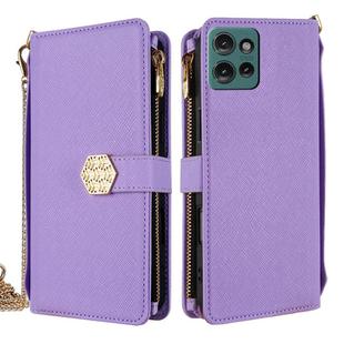 For Motorola Edge 50 5G Crossbody Handle Cross Texture Leather Phone Case(Purple)