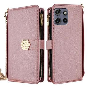 For Motorola Edge 50 Neo 5G Crossbody Handle Cross Texture Leather Phone Case(Rose Gold)
