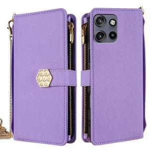 For Motorola Edge 50 Neo 5G Crossbody Handle Cross Texture Leather Phone Case(Purple)