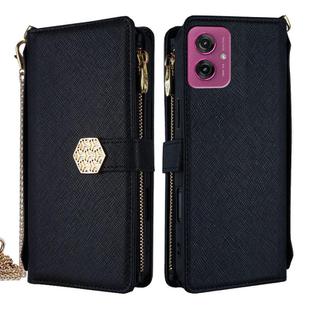 For Motorola Moto G55 5G Crossbody Handle Cross Texture Leather Phone Case(Black)