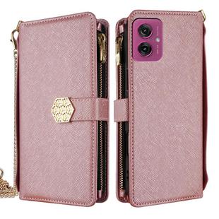 For Motorola Moto G55 5G Crossbody Handle Cross Texture Leather Phone Case(Rose Gold)
