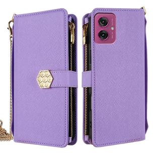 For Motorola Moto G55 5G Crossbody Handle Cross Texture Leather Phone Case(Purple)