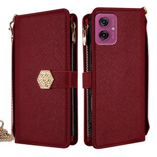 For Motorola Moto G55 5G Crossbody Handle Cross Texture Leather Phone Case(Red)