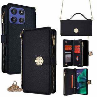 For Motorola Moto G Stylus 5G 2025 Crossbody Handle Cross Texture Leather Phone Case(Black)