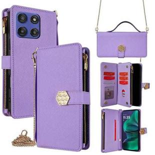 For Motorola Moto G Stylus 5G 2025 Crossbody Handle Cross Texture Leather Phone Case(Purple)