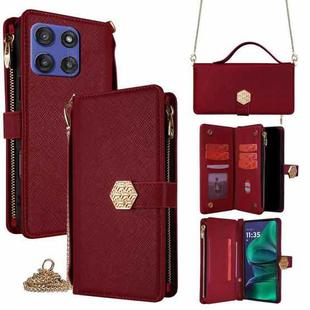 For Motorola Moto G Stylus 5G 2025 Crossbody Handle Cross Texture Leather Phone Case(Red)