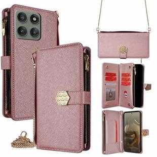 For Motorola Edge 60 Pro 5G Crossbody Handle Cross Texture Leather Phone Case(Rose Gold)