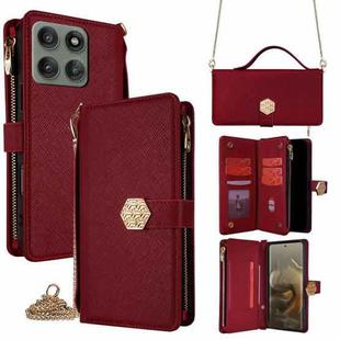 For Motorola Edge 60 Pro 5G Crossbody Handle Cross Texture Leather Phone Case(Red)