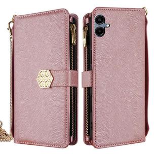 For Samsung Galaxy A06 Crossbody Handle Cross Texture Leather Phone Case(Rose Gold)