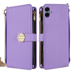 For Samsung Galaxy A06 Crossbody Handle Cross Texture Leather Phone Case(Purple)