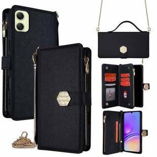 For Samsung Galaxy A05 4G Crossbody Handle Cross Texture Leather Phone Case(Black)