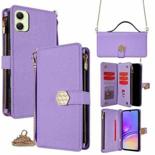 For Samsung Galaxy A05 4G Crossbody Handle Cross Texture Leather Phone Case(Purple)