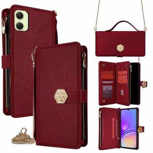 For Samsung Galaxy A05 4G Crossbody Handle Cross Texture Leather Phone Case(Red)