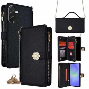 For Samsung Galaxy A36 5G Crossbody Handle Cross Texture Leather Phone Case(Black)