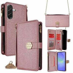 For Samsung Galaxy A36 5G Crossbody Handle Cross Texture Leather Phone Case(Rose Gold)