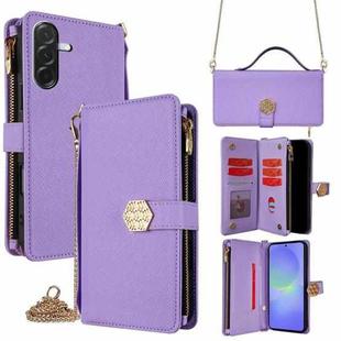 For Samsung Galaxy A36 5G Crossbody Handle Cross Texture Leather Phone Case(Purple)