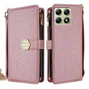 For Xiaomi 14T 5G Crossbody Handle Cross Texture Leather Phone Case(Rose Gold)