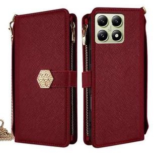 For Xiaomi 14T 5G Crossbody Handle Cross Texture Leather Phone Case(Red)