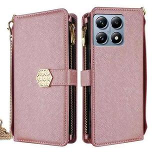 For Xiaomi 14T Pro 5G Crossbody Handle Cross Texture Leather Phone Case(Rose Gold)