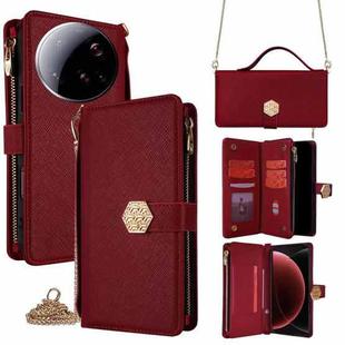 For Xiaomi 15 Ultra Crossbody Handle Cross Texture Leather Phone Case(Red)